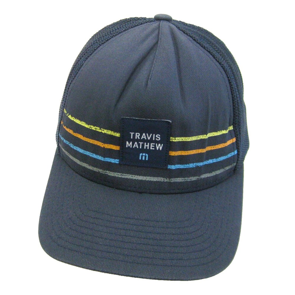 TRAVIS MATHEW Mens Blue Trucker Cap Golf Hat (Adult Snapback) Mesh Back Baseball